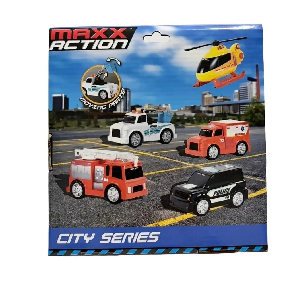Maxx Action City Series Emergency Vehicles 5 Piece Toy Car Truck Helicopter Set